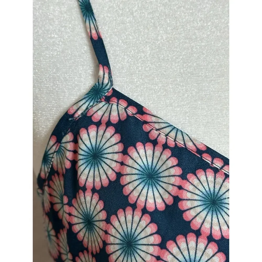 J Crew Print Seaside Pink Blue‎ Spaghetti Strap Cocktail Party Dress Size (2)
